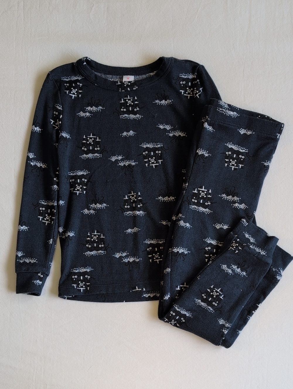 Joe Fresh Toddler Boys Plush Knit Pajama Set Pirate Ships Clouds Navy Blue 4T